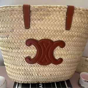 Celine Beige and Brown Woven Tote